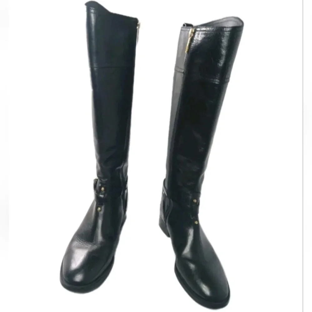 Tory Burch Brita Tall Riding Boots Women's Size 7.5 Black Leather Retail $495